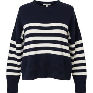 Truth by Republic Navy Blue White Striped Mock Neck Knit Sweater Womens Medium